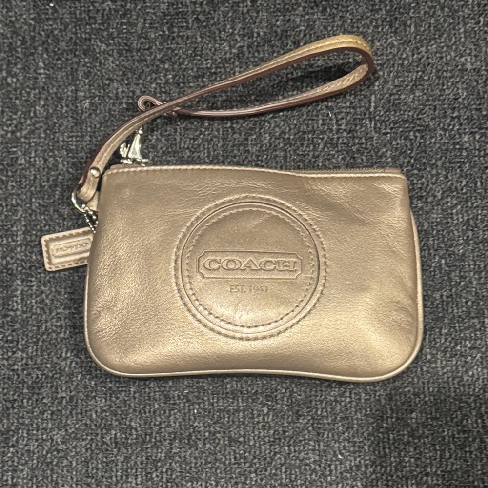 Coach Metallic Pewter Wristlet Clutch